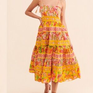 New Anthropologie x Farm Rio Mixed Fruits Paradise Dress Sz M Yellow